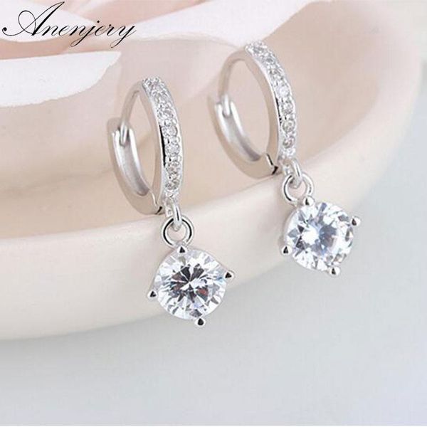

anenjery 925 sterling silver earrings mosaic cz four claws zircon drop earrings for women oorbellen brincos pendientes s-e401, Golden;silver