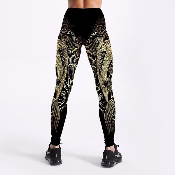 

new 2020 gothic gold dragon women leggings xxxl xxxxl plus size snowflakes cloudy printing full length elastic women pants, Black