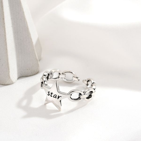 

women's ring open silver ring korean s925 sterling silver o chain star ins