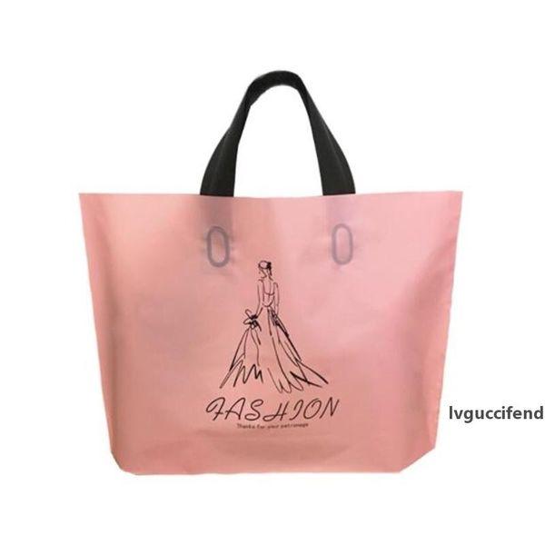 

50pcs/lot party kids favors pink plastic bags birthday decorate gifts bags handle wedding packaging supermarket supplies clothes