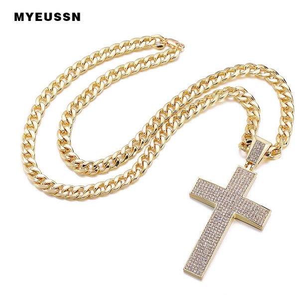 

arc-shaped cross iced out bling bling crystal pendant for men charm chain necklace father's day fashion gift hip hop jewelry, Silver