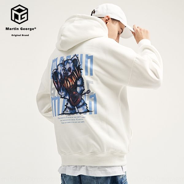 

martingeorge autumn and winter oversize bully bear velvet pullover hoodie loose off shoulder pullover hooded sweater men's hoodie, Black