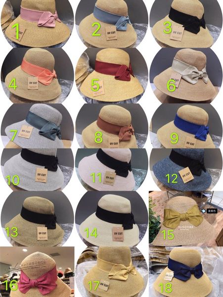 

li matching visor women's anti uv bow beach foldable screen sun straw sun bucket hat straw hat, Blue;gray