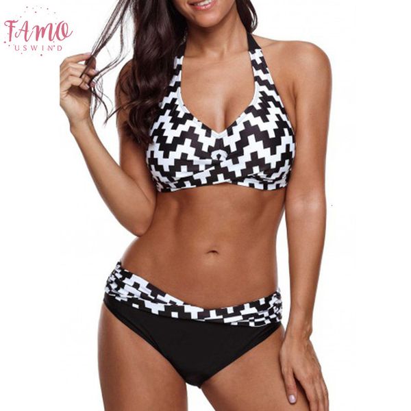 

plus size polyester swimwear women swimsuits xxxl xxl bikinis 2020 mujer halter striped print bathing suits backless beachwear 4xl 5, White;black