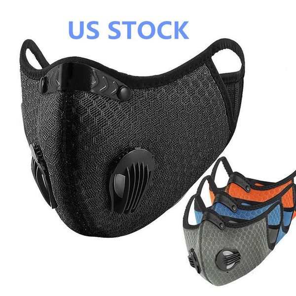

US STOCK New Cycling Protective Face Masks With Filter Black Activated Carbon PM2.5 Dust Sport Running Training Road Bike Reusable Masks