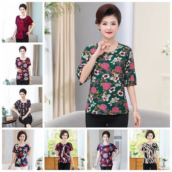 

2020 summer dark wind noble loose ice silk middle-aged sleeve women's short sleeves with dark wind in noble women's short sleeve, White