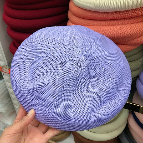 

thin female beret beret 2020 new knitted breathable korean solid color age reduction painter hat, Blue;gray