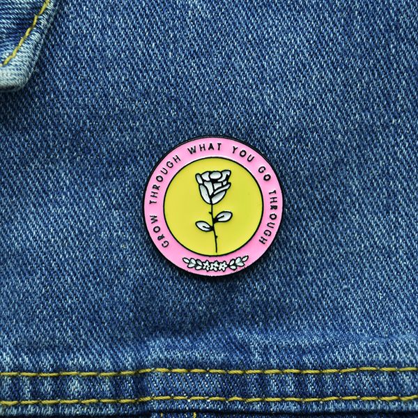 

new white rose flower enamel pins cartoon cute round pink brooshes charm jewelry couple gift for women men shirts lapel denim, Gray