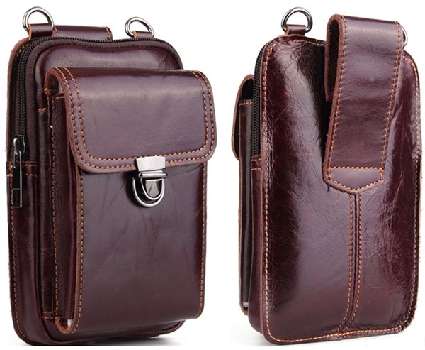 

genuine leather waist bag for iphone/samsung/sony/lg smart phone shoulder bag belt pouch for below 6.5inch mobile phones case