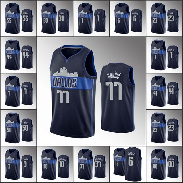 

dallas mavericks men luka doncic dirk nowitzki kristaps porzingis seth curry statement nba navy custom jersey