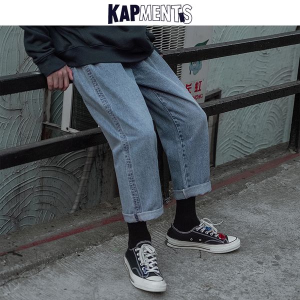 

men's jeans kapments men blue straight baggy 2021 streetwear mens vintage high waist hip hop denim pants male harajuku trousers