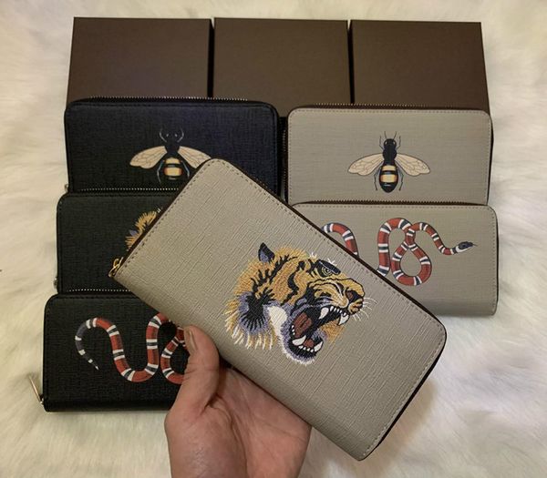 

2020 new fashion wholesale animal long zipper wallet men and women snakeskin tiger bee wallet card holder original box, Red;black