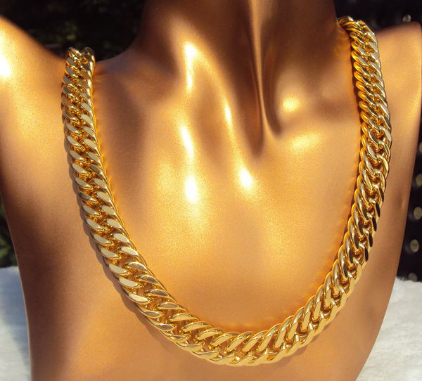 

24k gold cuban curb chain link necklace 11mm lifetime warranty 23.6" dazzling, Silver