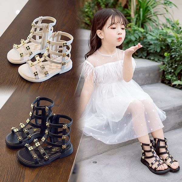 

2020 and zipper sandals new children's sandals light rivet side zipper girl's roman shoes, Black;red