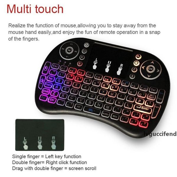 

colorful backlight air mouse keyboard 2.4g wireless air mouse keyboards touchpad mini rii i8 remote control for android tv box mini pc