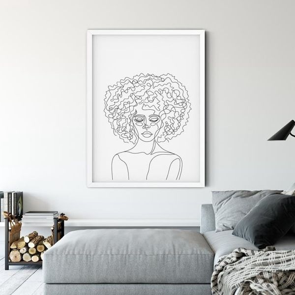 

abstract wall art afro woman face line drawing portrait oil painting minimalist wall poster prints modern pictures for bedroom home decor