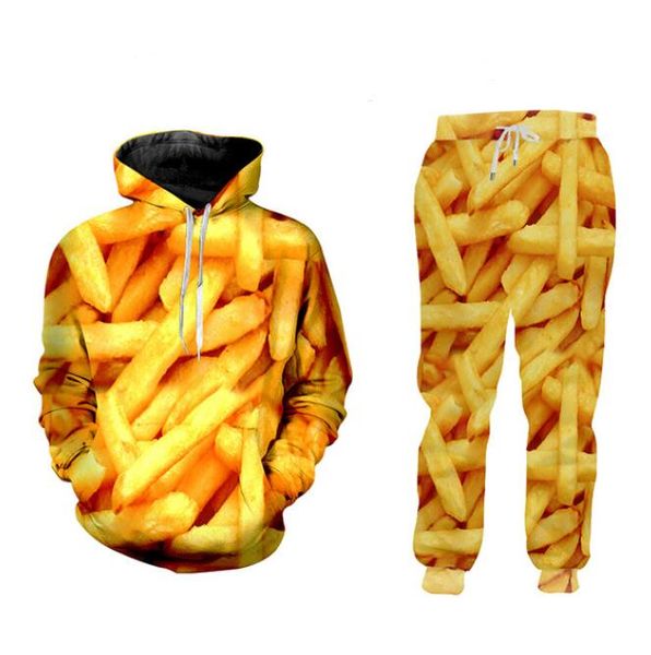 

новые мужчины / женская картофель фри смешные 3d печати мода спортивные костюмы crewneck hip hop толстовки + штаны aa0224, Gray