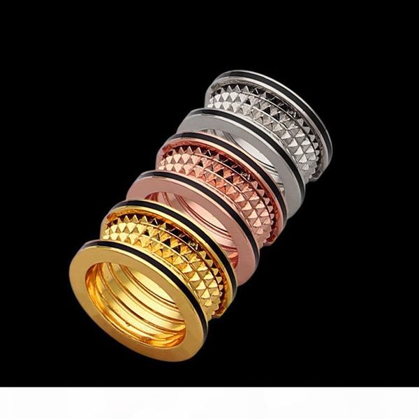 

europe america fashion men women lady titanium steel engraved b letter both sides black enamel 18k gold lovers ring rings size 6-9, Slivery;golden