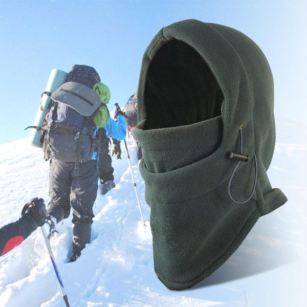 

winter hat caps thickening polar fleece men windproof outdoor ski mask warm head scarves cycling headgear camping hiking bonnet, Black