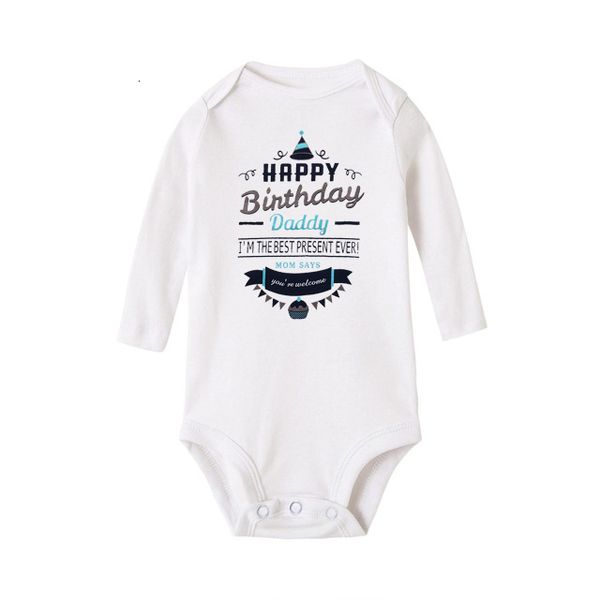 

0-24m infant newborn baby boy girl long sleeve letter print happy birthday dad romper autumn baby clothes cotton baby onesie, Blue