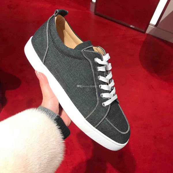 

summer / fall comfortable red sole shoe homme red bottom shoes sneaker for men's flat rantulow orlato denim canvas handmade trainers, Black