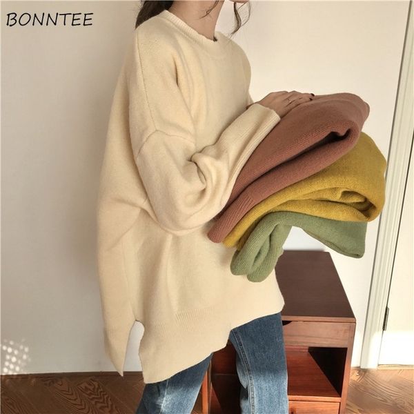 

свитера женщины всего матч сыпучей трикотажный корейский типа streetwear пуловер высокого качество женщины o-образный вырез модный длинный р, White;black