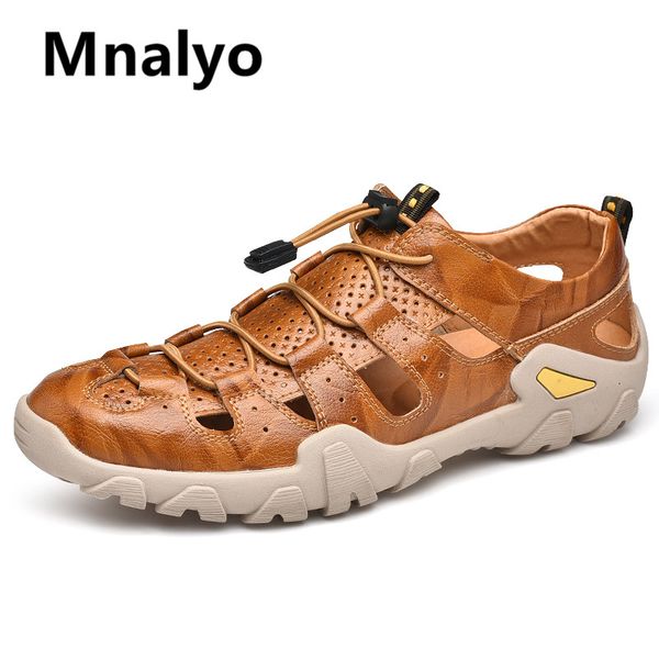 

new summer men genuine leather sandals business casual shoes men outdoor beach sandals roman summer men's water shoes size 38-47, Black