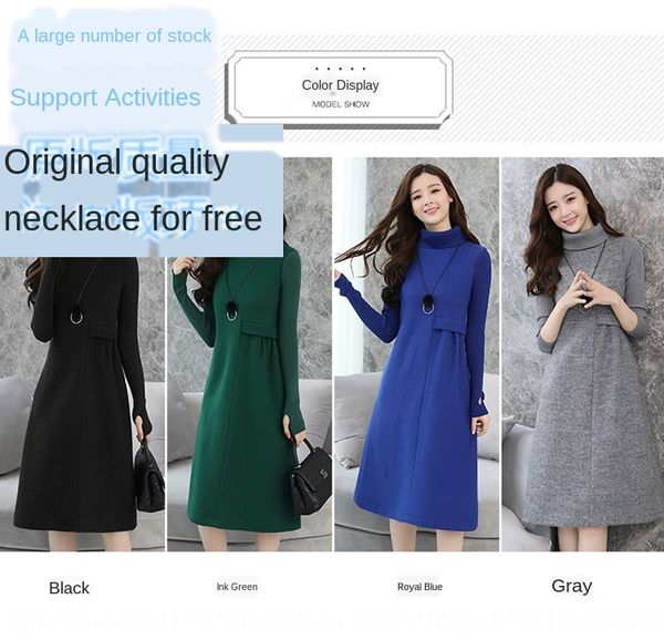 

2019 new women's wool dress wear korean style slimming autumn wear long sleeve woolen dress for women, Black;gray