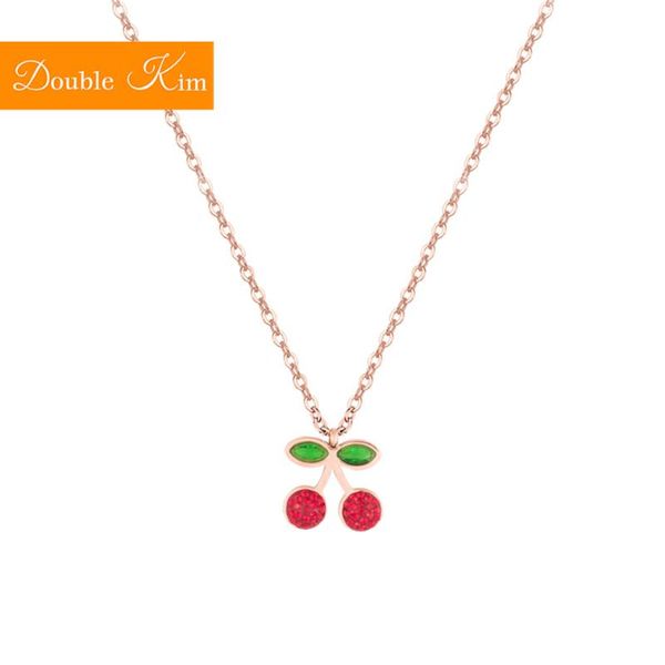 

pendant necklaces red cherry necklace rose gold titanium stainless steel zircon material chain fashion trendy women jewelry, Silver