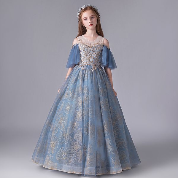 

2020 kids dresses for girls new fashion girls dress blue short sleeves lace princess children baby girl dress baby girl clothes, Red;yellow