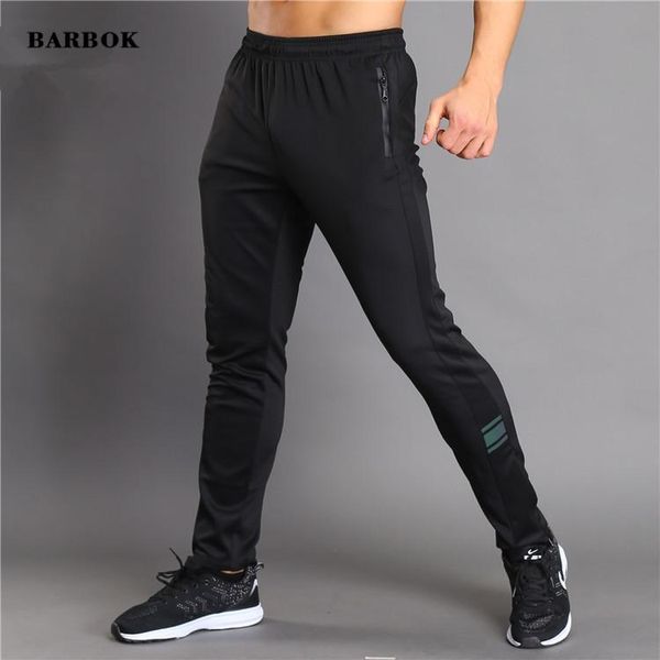 

barbok men sports running pants pockets athletic fitness workout pant training pants elasticity legging jogging gym trousers t200326, Black