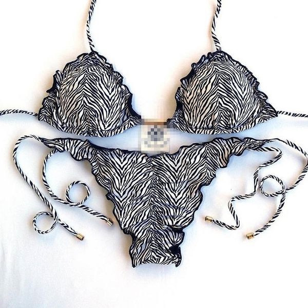

2020 print bikini new push up swimwear lace up swimsuit beach brazillian bikini set female bathing suit, White;black