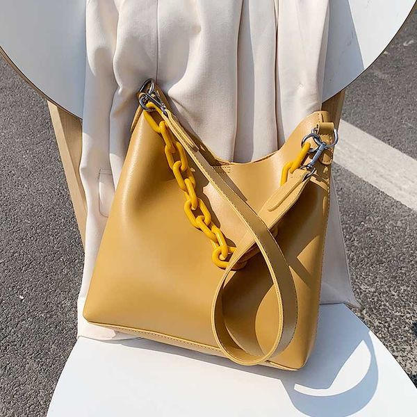 

solid color pu leather bucket bags for women small chain design shoulder messenger crossbody handbags travel bags