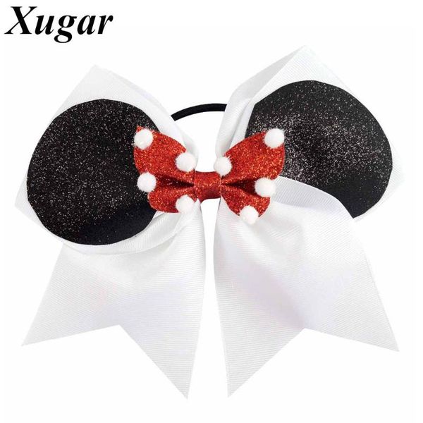 

новое прибытие 7" большие симпатичные печатные ленты cheer лук для ponytail девушка черлидинг волос лук прекрасных аксессуары для волос, Slivery;white