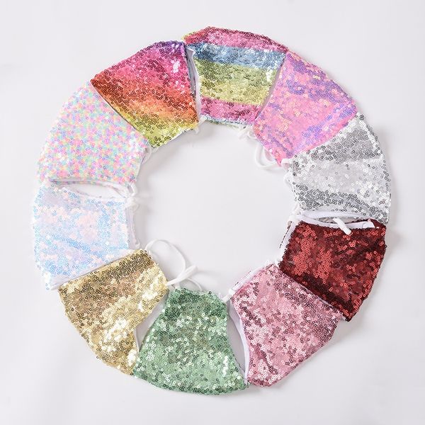 

10 color sequins club face mask men and women double deck bling bling sequins protective mask summer sunscreen mouth masks wholesale ahe447