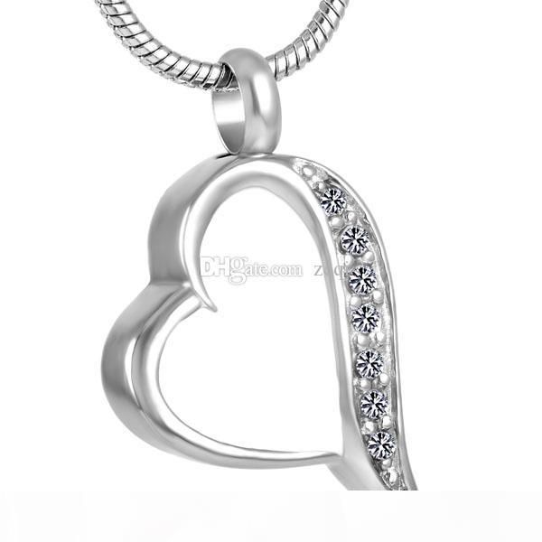 

heart 316l stainless steel cremation pendant necklace crystal inlay memory ashes keepsake urn necklace funeral jewelry ijd8221, Silver