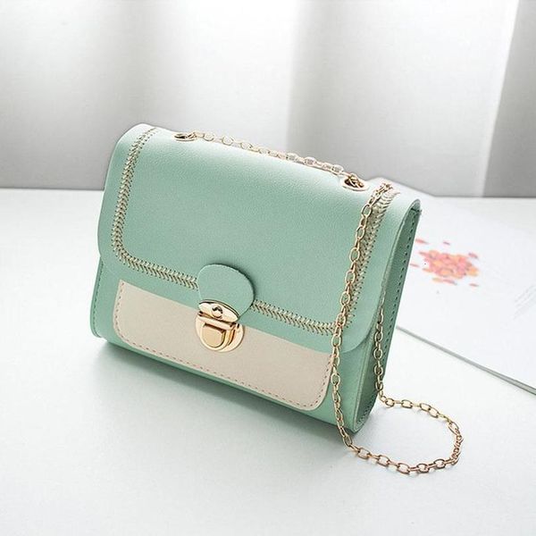 

women casual contrasting color lock buckle cover single shoulder satchel