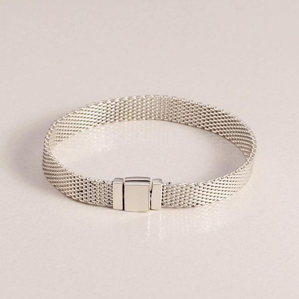 

original 925 sterling silver bracelet woven mesh silver reflexions bracelets bangle fit women bead charm diy fashion jewelry, Golden;silver