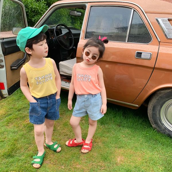 

2020 new male and female children's casual letter printed vest children's sleeveless vest top, Blue