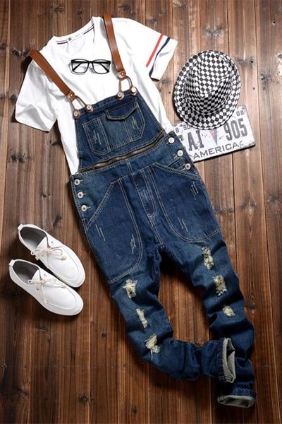 

2020 mens designer new male one piece spaghetti strap overalls jeans slim ripped jeans for men denim overalls mens pants -2xl, Blue