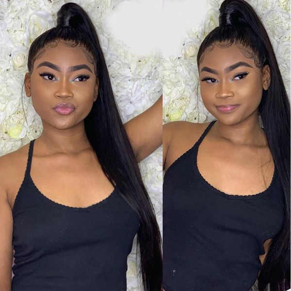 

150% density straight 360 lace front human hair wig straight natural color human hair wigs for black women, Black;brown