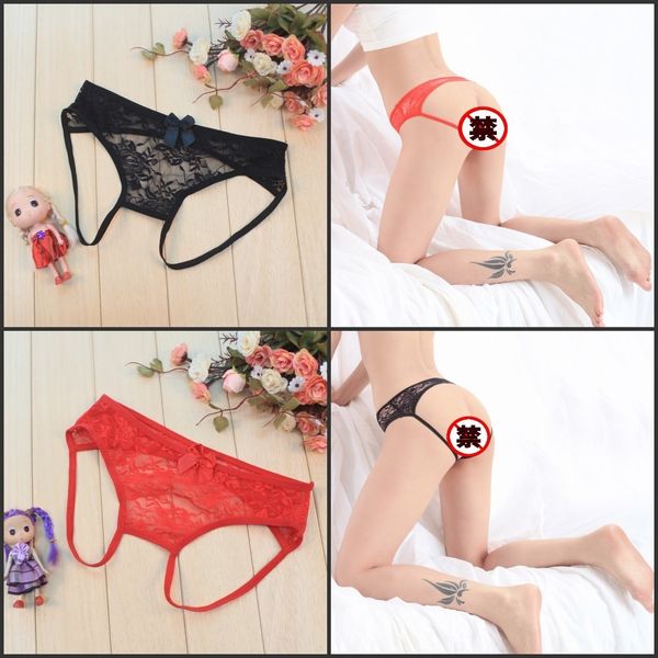

women's lace temptation open crotch lace underwear dew pp transparent comfortable small underwear, Black;white