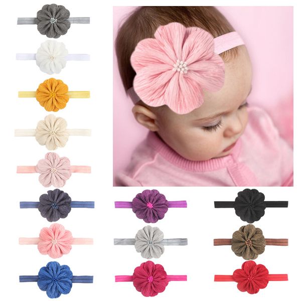 

2020 new pleated large flower baby hair accessories skin-friendly fabric soft touch cute headband hair scrunchies 14 colors, Slivery;white