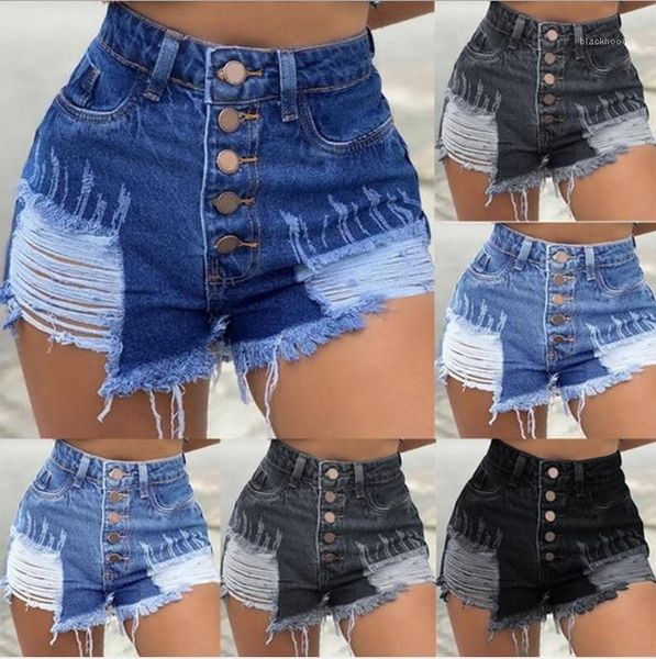 

designer luxury short jeans summer button high waist hole shorts fashion female clothing womens 2020, White;black