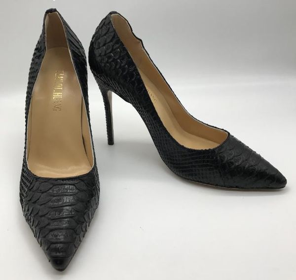 

women pumps fashion design high heels shoes snake pattern styles genuine leather casual shoes woman, Black