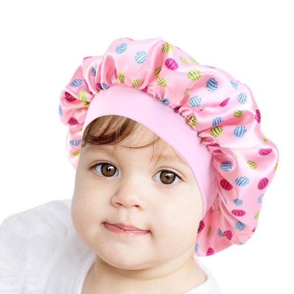 Berretto da notte con stampa di simpatici animali di frutta, berretto da notte per bambini, cappello da bagno con turbante elastico in raso, accessori per la cura dei capelli