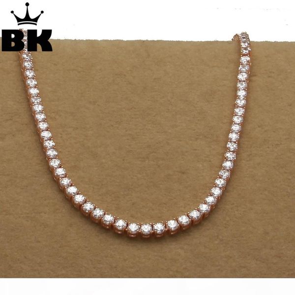 

the bling king 1 row rose gold 5mm cz tennis chain necklace copper hip hop round cut iced out cubic zirconia mens jewelry, Silver