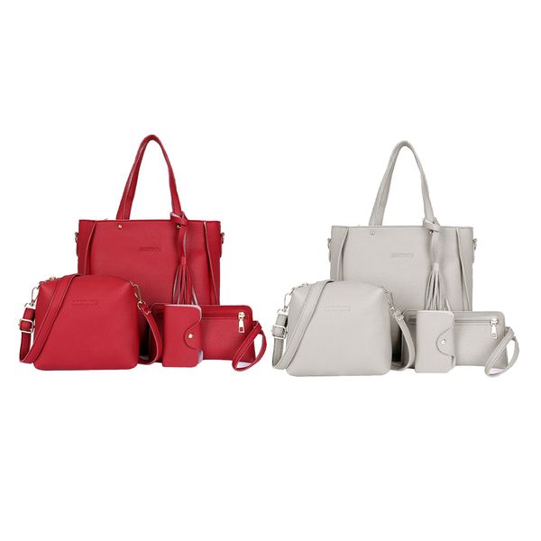 

2x four-piece fringed suit for handbag red + gray, Black;red