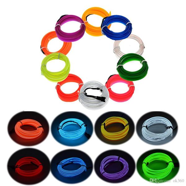 

3m flexible neon light glow el wire rope tube flexible neon light 8 colors car dance party costume+controller christmas holiday decor light