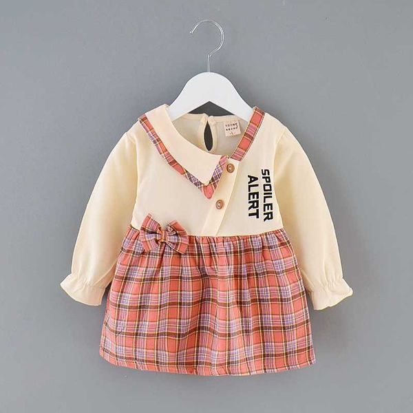 

baby girls dress cute outfits long sleeve autumn winter bow plaid splicing preppy style children tutu dresses kids clothes 9m-3t, Red;yellow